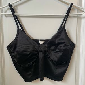Black satin bustier styled cropped top